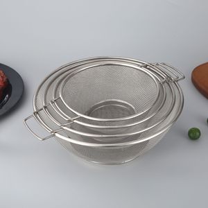 Ensemble de passoires en acier inoxydable 18cm 21cm 24cm 28cm avec double poignée, passoire à mailles fines pour le lavage des légumes et du riz en cuisine - Product Image 1