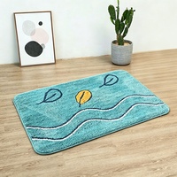 Blaues Meereswellen-Gelbes Blattmuster Dicke Rutschfeste Wasserabsorbierende Weiche Mikrofaser Moderne Bodenmatte Badezimmer Eingangsbereich Teppiche