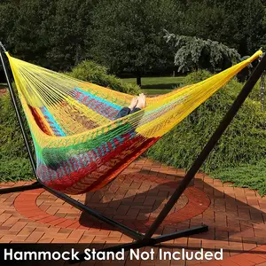 WOQI Double Wide Hammock Cotton Fabric Travel Camping Hammock With 2 Person For Indoor Or Outdoor