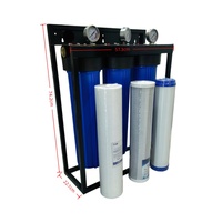 Sistem Filter Air 3 Tahap 20" Model Kustom Braket Galvanis Hitam dengan Kartrid Filter PP CTO GAC untuk Seluruh Rumah