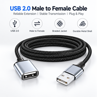 Kabel Ekstensi USB 2.0 Xput Tahan Lama, Male ke Female, Kabel Terjalin, Cangkang Logam, Plug and Play, Transfer Data Stabil untuk Laptop