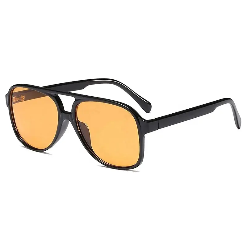2022 son Vintage havacılık Pilot güneş gözlüğü kadın erkek lüks marka tasarımcısı Shades 70s turuncu sarı renkli güneş gözlüğü