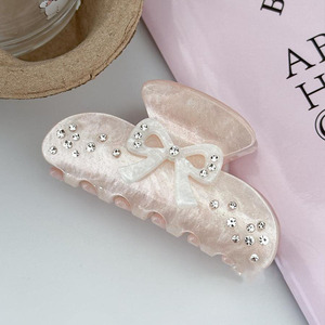 Pinzas para el pelo francesas con diamantes ostentosos de color rosa claro y azul, diseño de tiburón con lazo dulce para niñas con accesorios de cola de caballo elegantes - Product Image 5