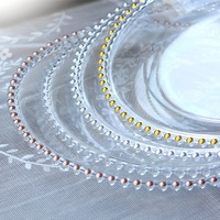 Assiettes rondes en plastique transparent écologiques avec perles dorées pour mariage