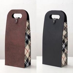 Sac à <span class=keywords><strong>vin</strong></span> rouge double 2 bouteilles <span class=keywords><strong>de</strong></span> luxe Sac cadeau à main en cuir PU avec gaufrage et stratification mate pour papier kraft tequila - Product Image 6
