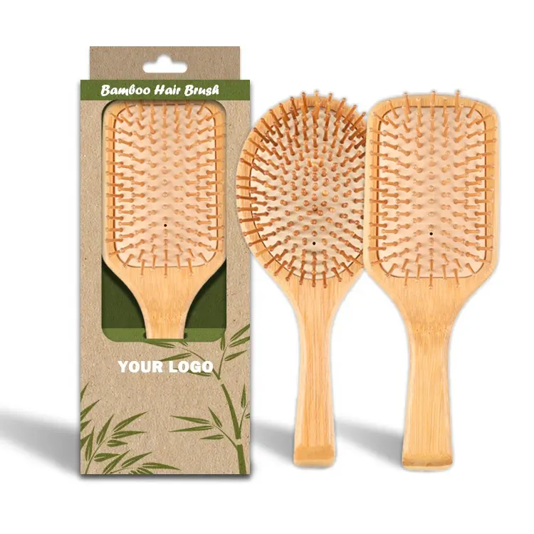 Gloway almofada e desembaraçador de cabelos, escova de massagem em bambu natural de cerdas naturais, escova de cabelo