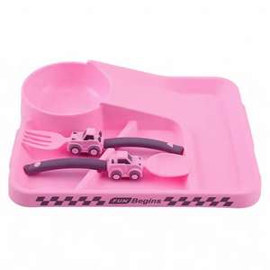 Service de table pour enfants en 3 pièces - comprend une assiette, une fourchette, une cuillère, une assiette compartimentée, un ensemble d'alimentation pour bébé avec des dessins animés créatifs. - Product Image 3