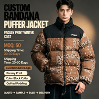 Veste d'hiver pour homme avec logo personnalisé imprimé en relief, imperméable, chaude, décontractée, matelassée, en coton, avec fermeture éclair, couleur unie