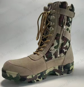 Bottes tactiques de combat TSB0205 pour hommes, couleur sable, avec fermeture éclair latérale, tige en cuir suédé, panneau camouflage, semelle extérieure robuste antidérapante, pour la randonnée en extérieur - Product Image 4