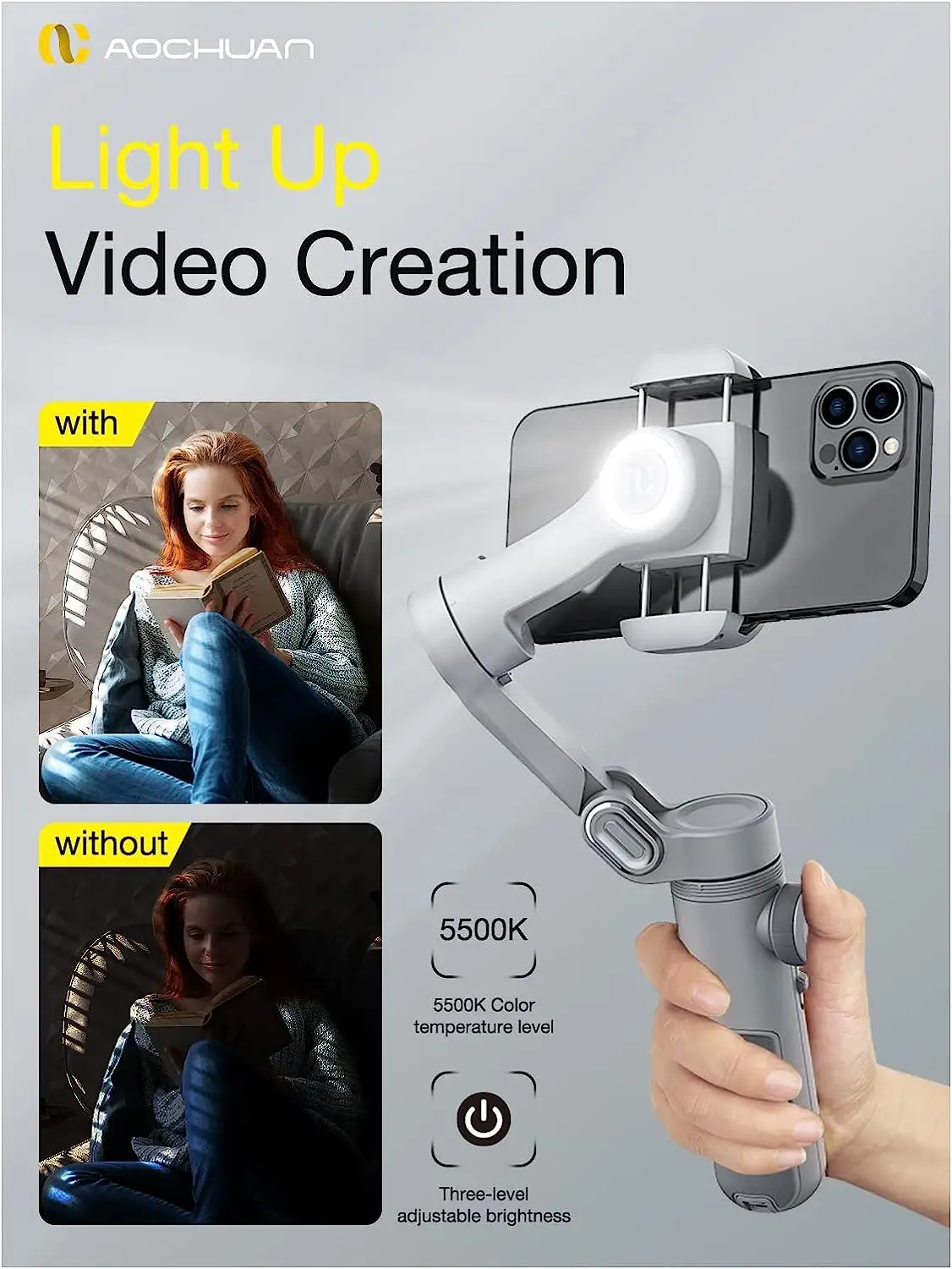 AOCHUAN XPRO Gimbal 3 Axis Cell Phone Control The Focal Length Professional Stabilizer Face Tracking Vlog
