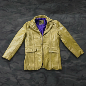 Veste en cuir texturé serpent doré pour homme CHAMP KING, doublure violet royal - Product Image 1