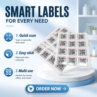 Etiqueta Adhesiva de Papel con Código QR, Laminación Brillante UV, Resistente al Agua, Personalizada con Logotipo, en Rollo