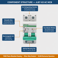 Interruptor Automático en Miniatura JLB7-80 1P 2P 3P 4P 6A-63A 230/400V 6kA Riel DIN AC MCB IEC60898-1 Protección Contra Sobrecarga y Cortocircuito