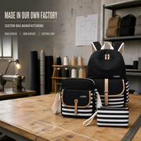 Ensemble de 3 sacs à dos en toile pour filles, sac d'école rayé, sac bandoulière, trousse à crayons, sac à dos décontracté pour l'université, sac de voyage