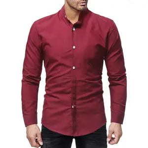 Autumn Stand-up Collar Slim Solid Color Casual Long-sleeved Men's Shirts