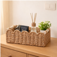 Panier de rangement pour papier toilette en osier tressé, joli organisateur rectangulaire en bois pour comptoir de salle de bain, chambre d'enfant, chambre à coucher, appartement