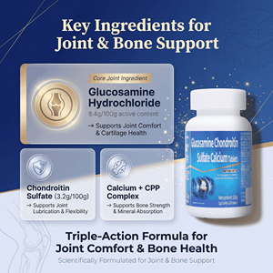 Comprimés <span class=keywords><strong>de</strong></span> <span class=keywords><strong>glucosamine</strong></span>, chondroïtine et calcium pour la santé des articulations |   120 unités <span class=keywords><strong>de</strong></span> 1g |   Réparation du cartilage et soutien osseux |   Prêt à expédier, faible MOQ - Product Image 2