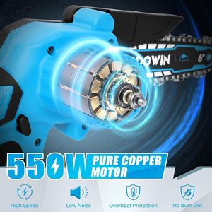 เลื่อยโซ่ไร้สาย DODOWIN ขนาดเล็ก <span class=keywords><strong>6</strong></span> นิ้ว ใช้แบตเตอรี่ มอเตอร์ 550 วัตต์ ผลิตในจีน ไม่มีเครื่องยนต์ เครื่องมือทำสวน ตัดกิ่งไม้ ของขวัญสำหรับผู้ชายและคุณพ่อ - Product Image 3
