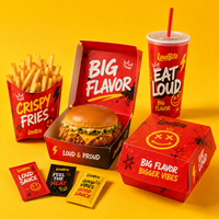 Fabricant de contenants jetables en carton pour emballages alimentaires à emporter, avec logo personnalisé, résistants à la graisse, pour les frites et les burgers, destinés aux chaînes de cafés