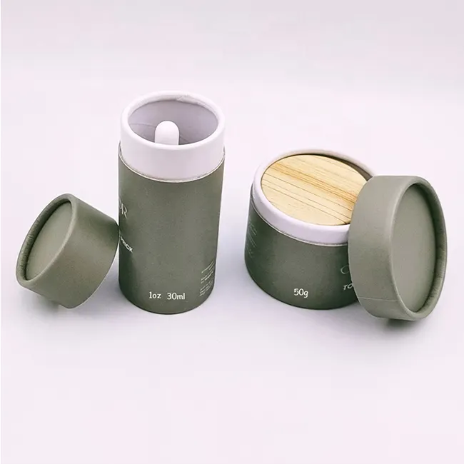 Embalaje de tubo de papel redondo, cartón de embalaje redondo, verde, reciclado, tamaño personalizado, 10ml, 20ml, 30ml, 50ml