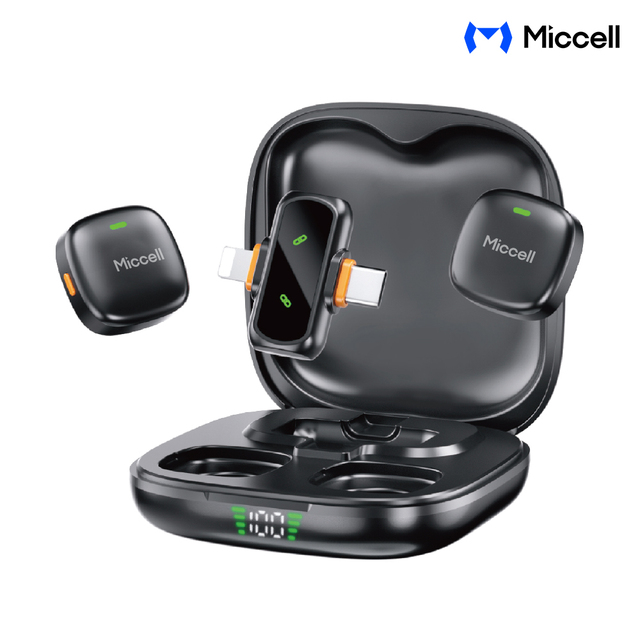 Miccell AI Noise Reduction Wireless Lavalier Microphone with Digital Display Lapel Microphone for YouTube TikTok Live Vlogger