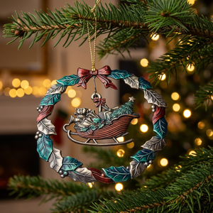 Guirnalda Navideña Clásica de Metal con Trineo y Hojas de Acebo, Decoración Redonda Hecha a Mano, Sin Luces, para las Fiestas - Product Image 6
