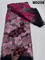 Tissu en dentelle de tulle brodé de sequins et de perles florales 3D effet rouille pour robe de mariée ou de soirée Côte d'Ivoire