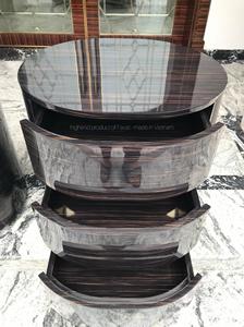 Luxury Italian Style <b>High</b> Gloss Ebony Wood Round Nightstand Modern Gold Metal Inlay <b>Bedside</b> <b>Table</b> - Product Image 3