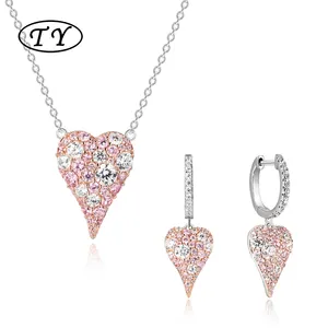 TY gioielli S925 ciondolo in argento moda Mini Love charm catena semplice argento donna moda gioielli cuore collane orecchini Set