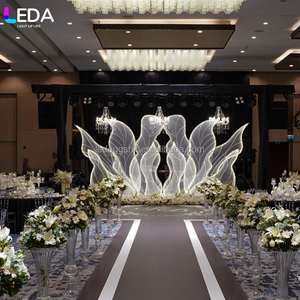 LEDA Modern Elegant Custom <b>Wedding</b> Stage Glowing Wave Backdrop Metal <b>Frame</b> Mesh Yarn Light Strip Backdrop Stand for <b>Wedding</b> - Product Image 1