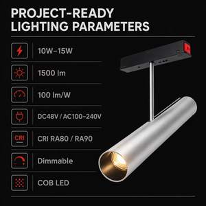Projecteur LED cylindrique magnétique sur rail CE Rohs CB 15W, CRI90, dimmable, pour éclairage commercial et domestique - Product Image 3