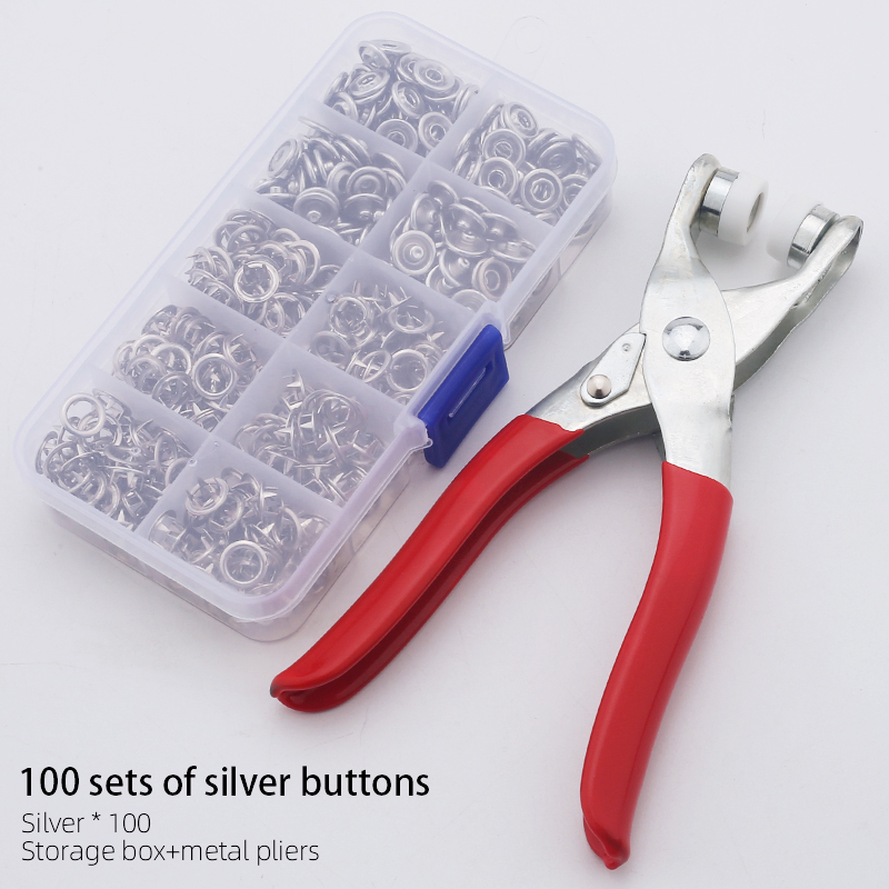 High Quality 100set Metal Prong Snap Button 9.5mm Button Installation Tool and Eco-friendly Press Rivets Buckle