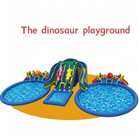 Parc aquatique gonflable commercial avec toboggan gonflable en forme de poisson lanterne, grenouille, crabe, dinosaure, piscine gonflable, location pour divertissement extérieur