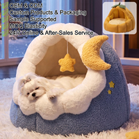 Nouveau Lit pour Animaux de Compagnie Semi-circulaire Moderne en Coton Chaud, Nid Douillet Antidérapant pour Petits Chiens et Chats, Motif Étoile