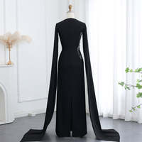 Jancember LSZ275 Robe de soirée arabe élégante de luxe noire perlée avec manche cape