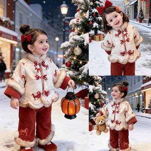 Two Piece New Year Outfit For Baby Girls Horse Pattern Winter Thickening Windproof Set - Product Image 5