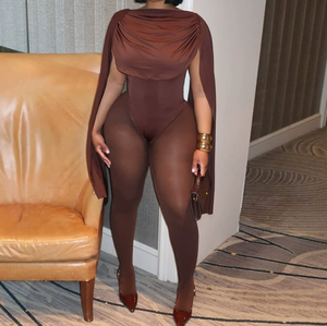 Combinaison décontractée pour femme Viviblook Z1226JP01, plissée, ajustée, col rond, manches bouffantes, une pièce - Product Image 2