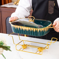 Hotel- und Restaurant-Buffetwärmer-Set mit Porzellan-Serviertablett und Glasdeckel für Hochzeiten und Partys