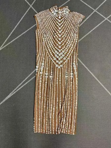 <span class=keywords><strong>Tenue</strong></span> de soirée sexy pour <span class=keywords><strong>femme</strong></span> avec perles brillantes, strass et garniture en maille transparente, idéale pour la danse, les cocktails et les anniversaires - Product Image 3