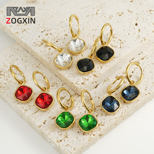 ZOGXIN Geometric <b>Drop</b> <b>Earrings</b> 18K Gold Plated Crystal Studs For Everyday Wear - Product Image 1