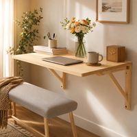 Bureau mural en bois de pin massif naturel, gain de place, pour salon et bureau à domicile, bureau mural flottant, table Murphy