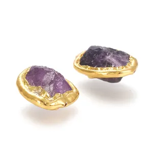 PandaHall Golden Plated Brass Nuggets Natural Amethyst Beads