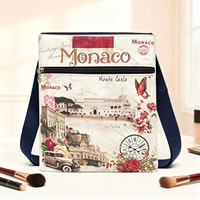 Sac à bandoulière rétro vintage imprimé carte postale pour femme, sac de voyage souvenir en PU avec poche zippée et sangle réglable