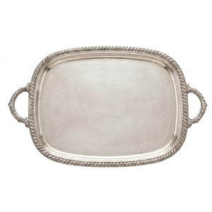 Deluxe Polished Metal Serving <b>Tray</b> With Rope Edge And Handles <b>Large</b> Size Antique Food <b>Tray</b> Perfect Home Accessories Wedding - Product Image 1