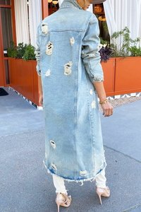 Vente en gros <span class=keywords><strong>Hiver</strong></span> Déchiré Jean Trenchs Mode <span class=keywords><strong>Longue</strong></span> Veste Denim Femmes - Product Image 6