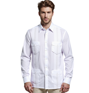 Camisas Guayaberas Personalizadas TKAN para <span class=keywords><strong>Hombre</strong></span>, Formales, de Manga Larga, Bordado Cubano Mexicano, Antiarrugas y Transpirables para Primavera - Product Image 3