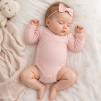 Groothandel op maat gemaakte pointelle rib katoenen lange mouwen kimono baby romper zachte newborn wikkel baby onesie voor alle seizoenen