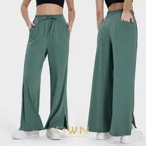 Creora新款宽松休闲宽腿裤和舒适的棉质后口袋和侧口袋运动瑜伽裤喇叭裤