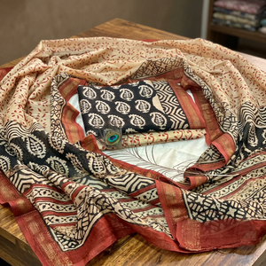Conjunto de traje de seda Maheshwari estampado a mano con dupatta de seda y pantalón de algodón cambric, ropa étnica tradicional. - Product Image 5