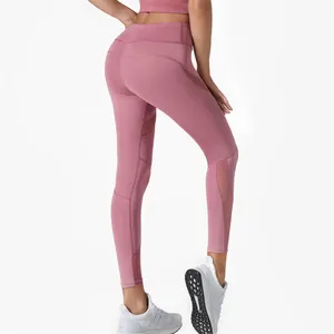 Leggings athlétiques de course pour femmes Logo personnalisé Pantalon de yoga taille haute avec patchwork en maille